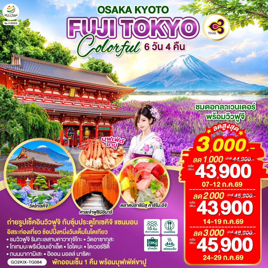 ทัวร์ญี่ปุ่น OSAKA KYOTO FUJI TOKYO COLORFUL 6วัน 4คืน (TG)