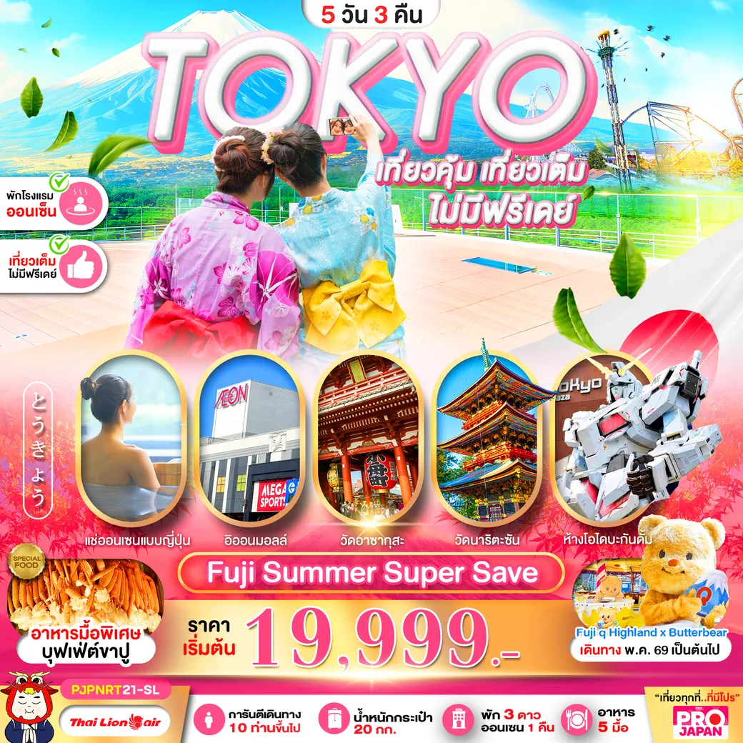 ทัวร์ญี่ปุ่น TOKYO FUJI SUMMAER SUPER SAVE FULL DAY 5วัน 3คืน (SL)
